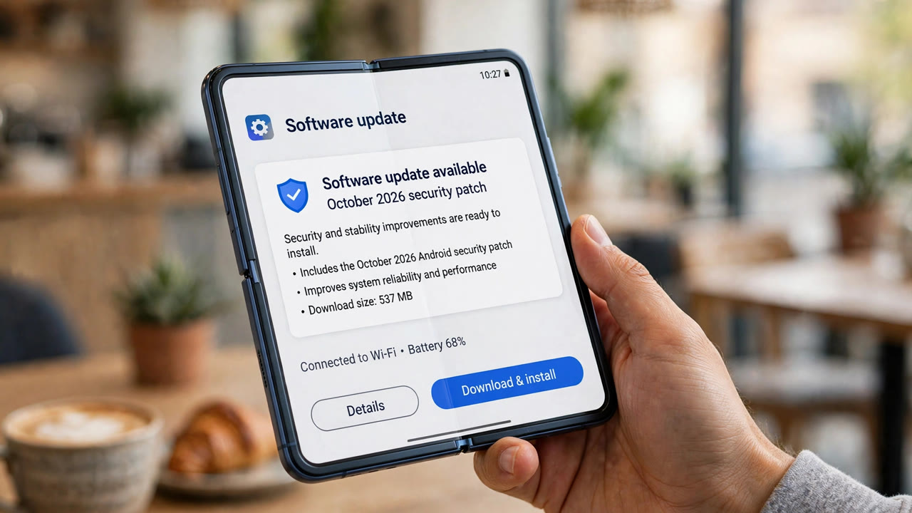 Galaxy Z Fold 8 showing the October 2026 security update notification