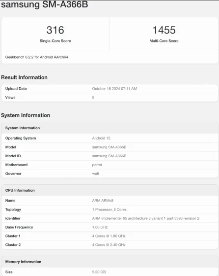 Samsung Galaxy A36 runs Android 15 out of the box